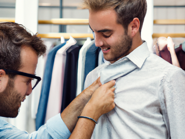 man-in-clothes-shop-choosing-a-shirt-to-wear-for-a-wedding-helped-by-a-tailor